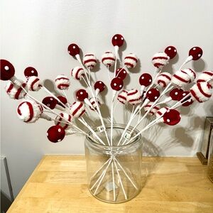 Red and White Decorative Stems set of 7